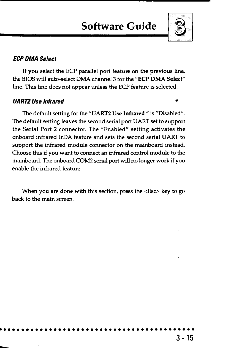 Ecp dma select, Uart2 use infrared, Software guide | Asus P/I-AP55T User Manual | Page 49 / 87