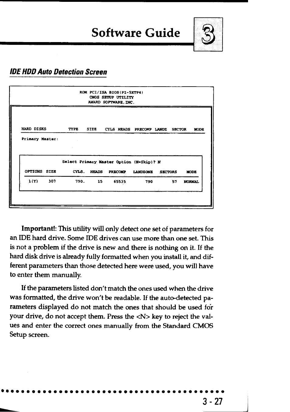 Ide hdd auto detection screen, Software guide | Asus P/I-AP55T User Manual | Page 61 / 87
