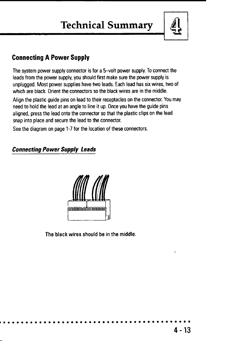 Connecting a power supply, Connecting power supply leads, Connecting a power supply -13 | Technical summary | Asus P/I-AP55T User Manual | Page 81 / 87