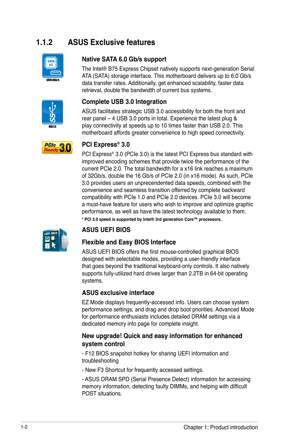 2 asus exclusive features, Asus exclusive features -2 | Asus P8B75-M LX PLUS User Manual | Page 12 / 80