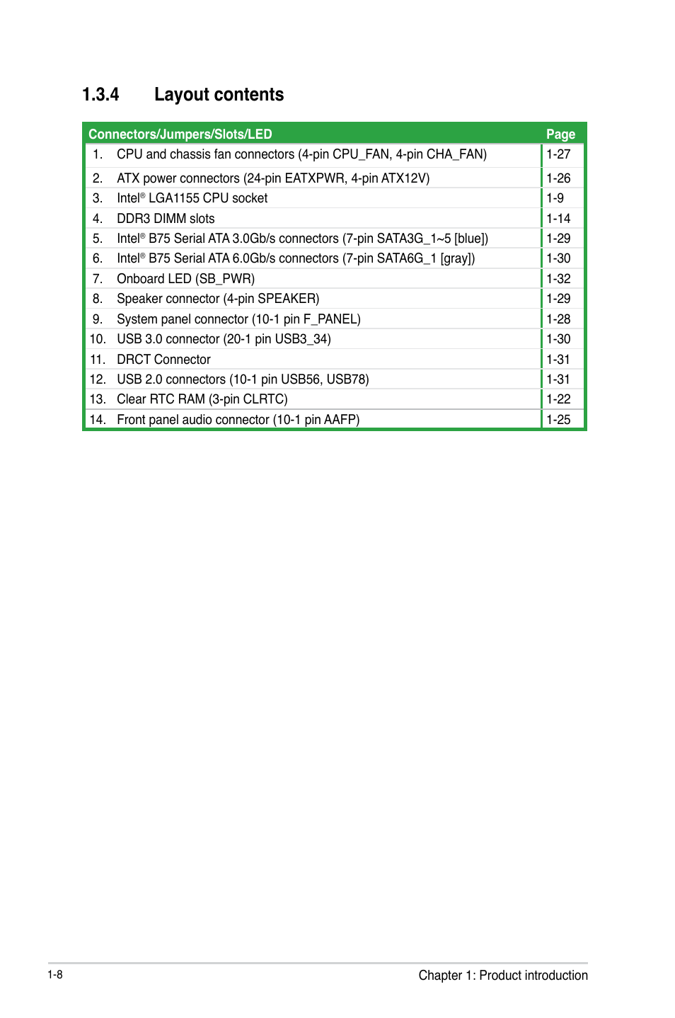 4 layout contents, Layout contents -8 | Asus P8B75-M LX PLUS User Manual | Page 18 / 80