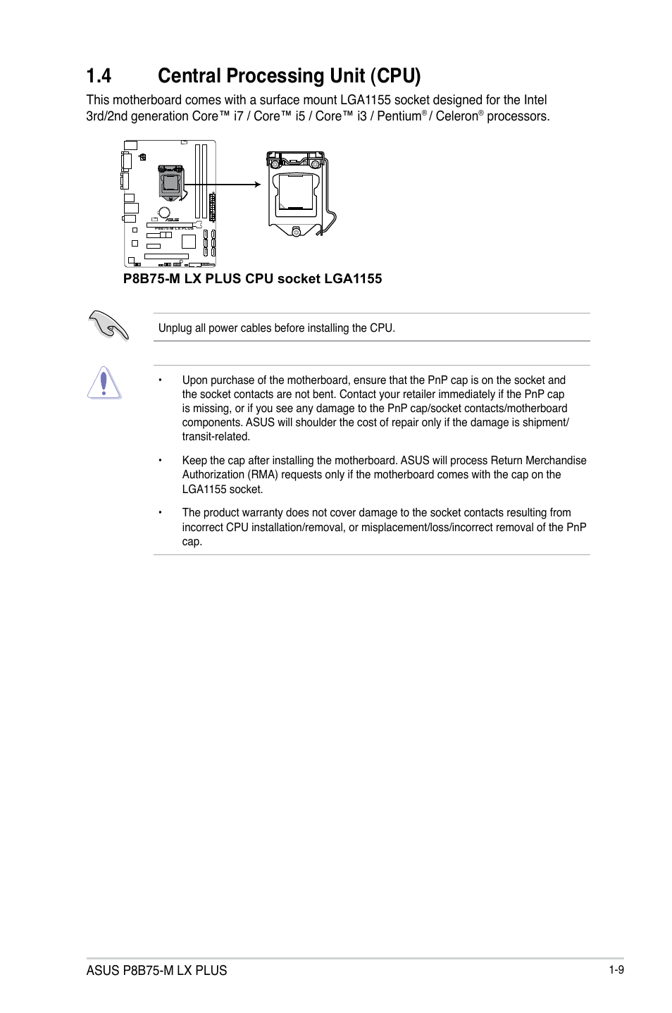 4 central processing unit (cpu), Central processing unit (cpu) -9 | Asus P8B75-M LX PLUS User Manual | Page 19 / 80