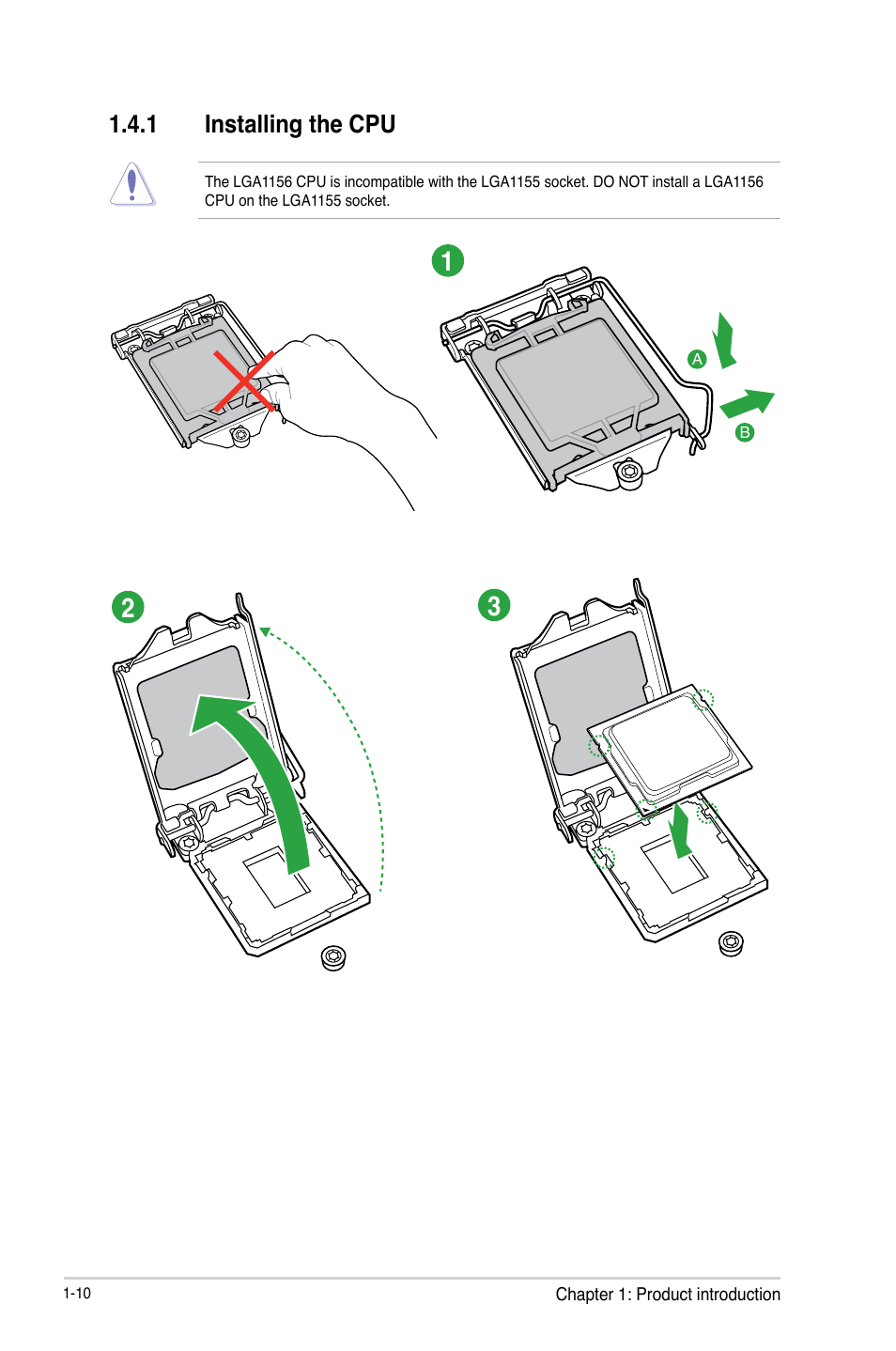 1 installing the cpu, Installing the cpu -10 | Asus P8B75-M LX PLUS User Manual | Page 20 / 80