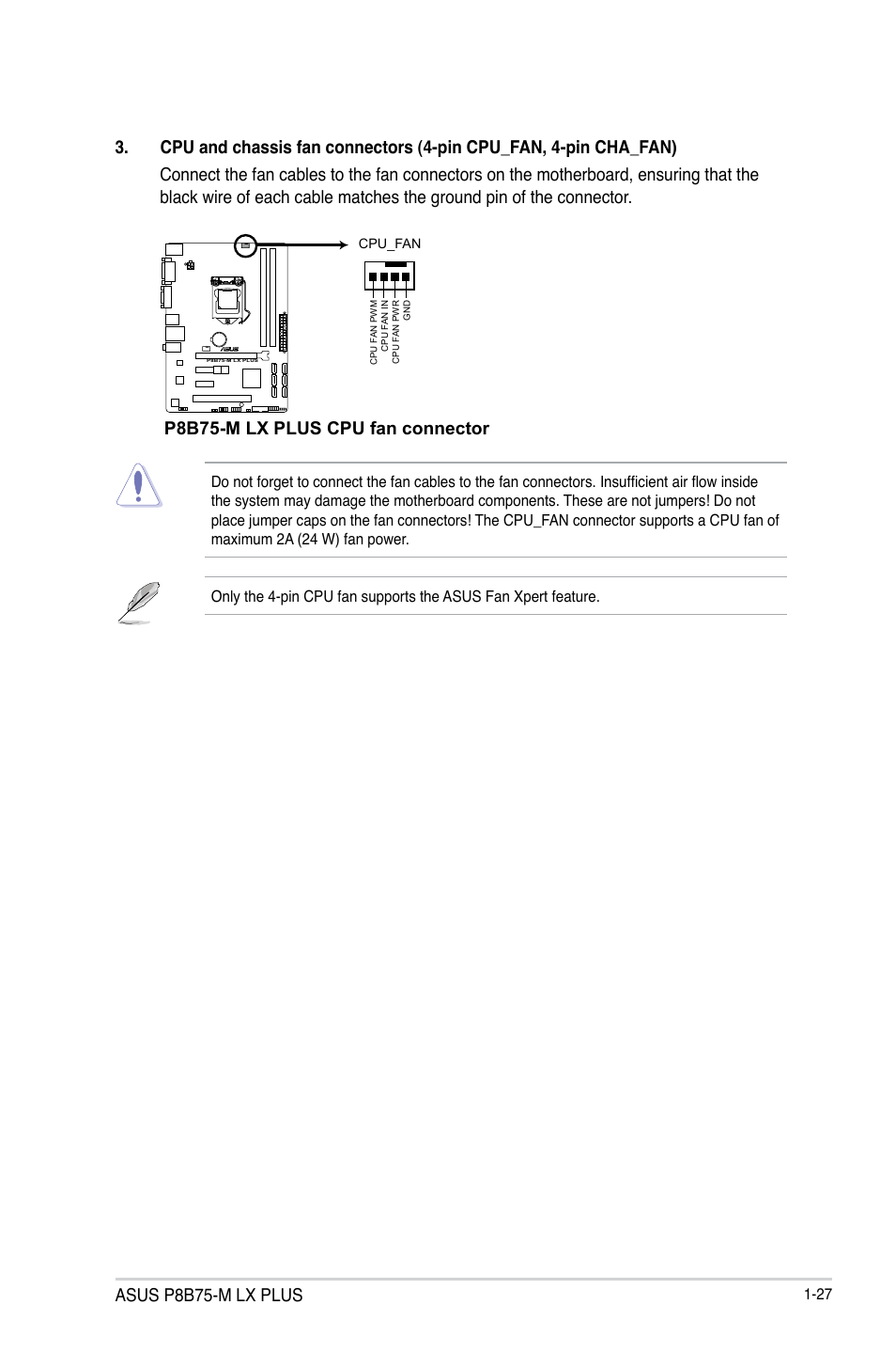 Asus p8b75-m lx plus, P8b75-m lx plus cpu fan connector | Asus P8B75-M LX PLUS User Manual | Page 37 / 80