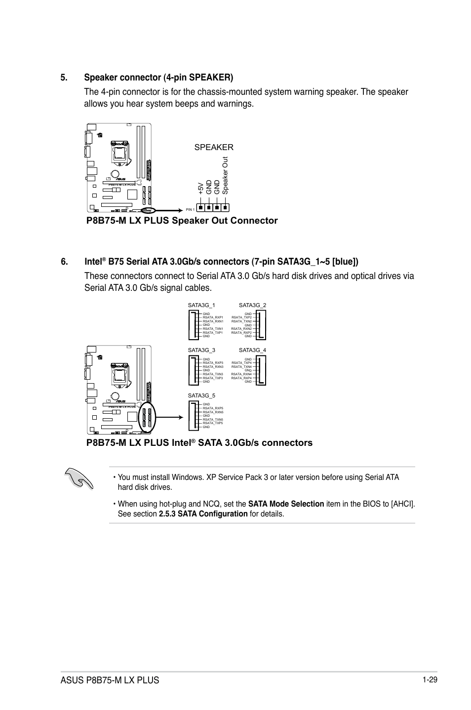 Asus p8b75-m lx plus, Intel, P8b75-m lx plus intel | Sata 3.0gb/s connectors, P8b75-m lx plus speaker out connector, Speaker | Asus P8B75-M LX PLUS User Manual | Page 39 / 80