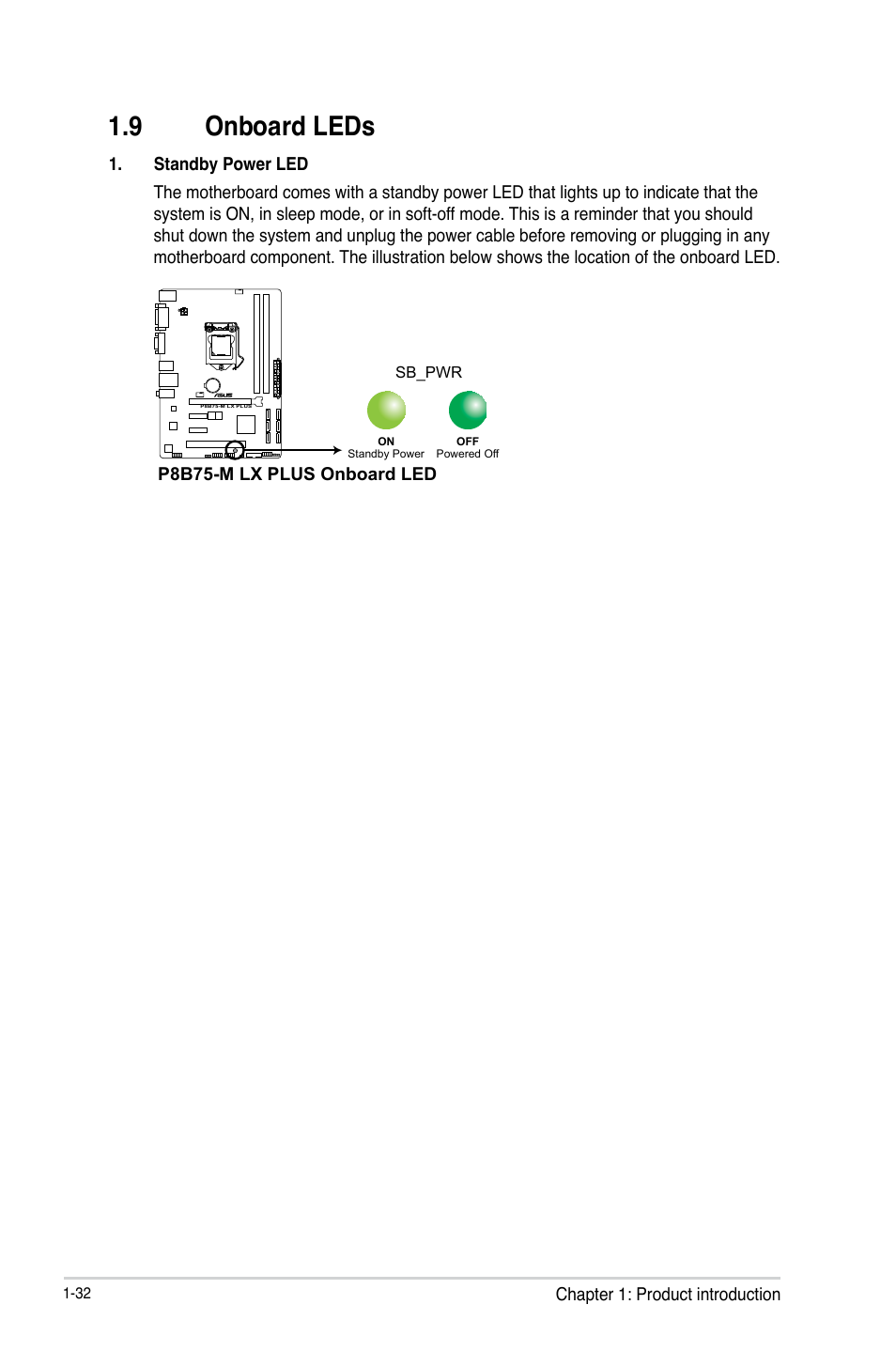 9 onboard leds, Onboard leds -32 | Asus P8B75-M LX PLUS User Manual | Page 42 / 80