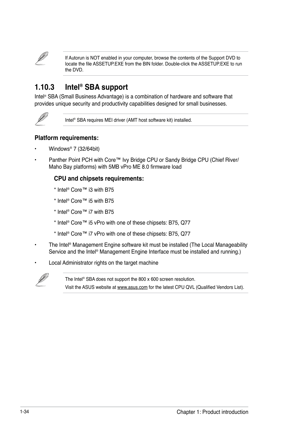 3 intel® sba support, 3 intel, Sba support -34 | Sba support, Platform requirements, Cpu and chipsets requirements | Asus P8B75-M LX PLUS User Manual | Page 44 / 80