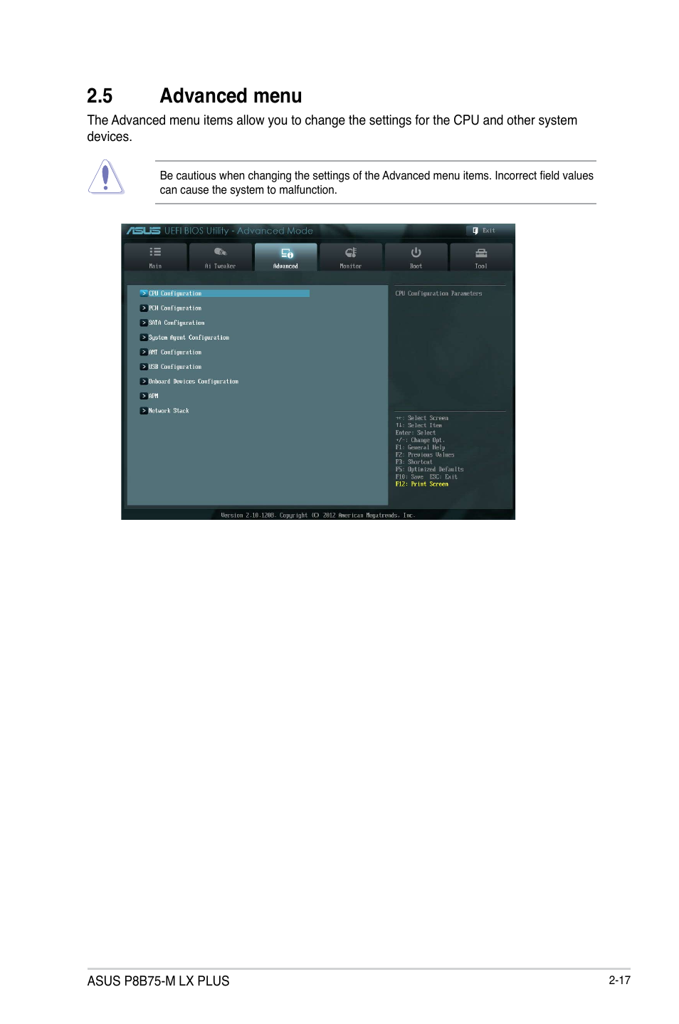 5 advanced menu, Advanced menu -17 | Asus P8B75-M LX PLUS User Manual | Page 61 / 80