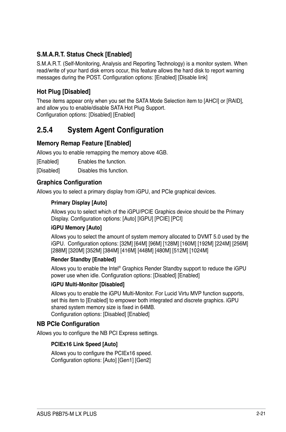 4 system agent configuration, System agent configuration -21 | Asus P8B75-M LX PLUS User Manual | Page 65 / 80