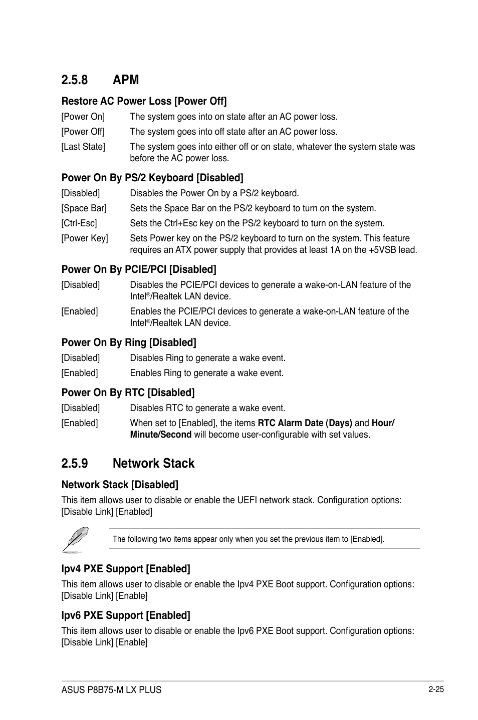 8 apm, 9 network stack, Apm -25 | Network stack -25 | Asus P8B75-M LX PLUS User Manual | Page 69 / 80