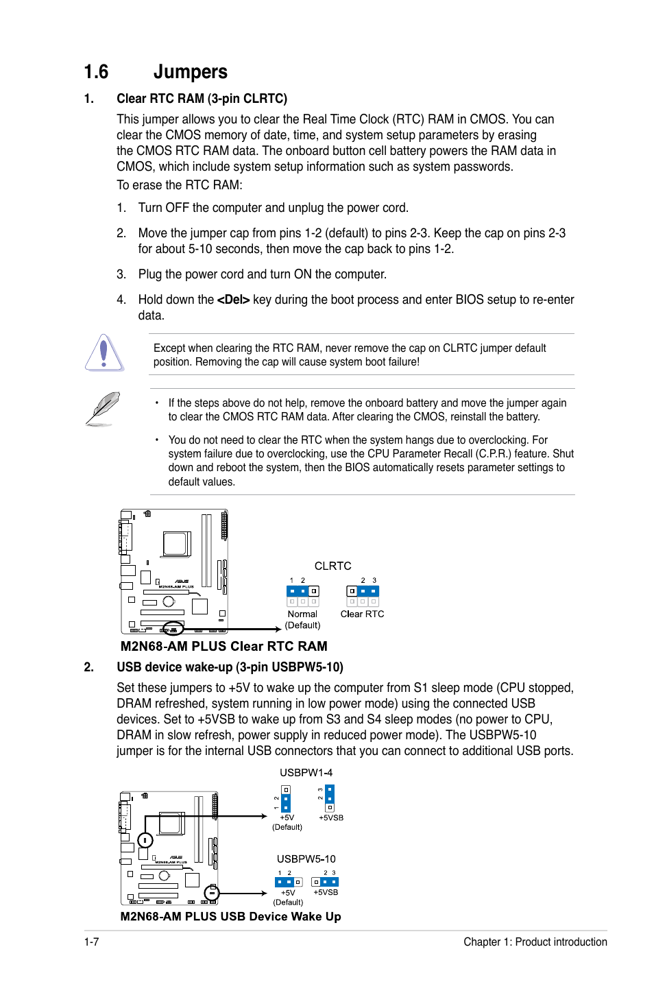 6 jumpers | Asus M2N68-AM PLUS User Manual | Page 16 / 40