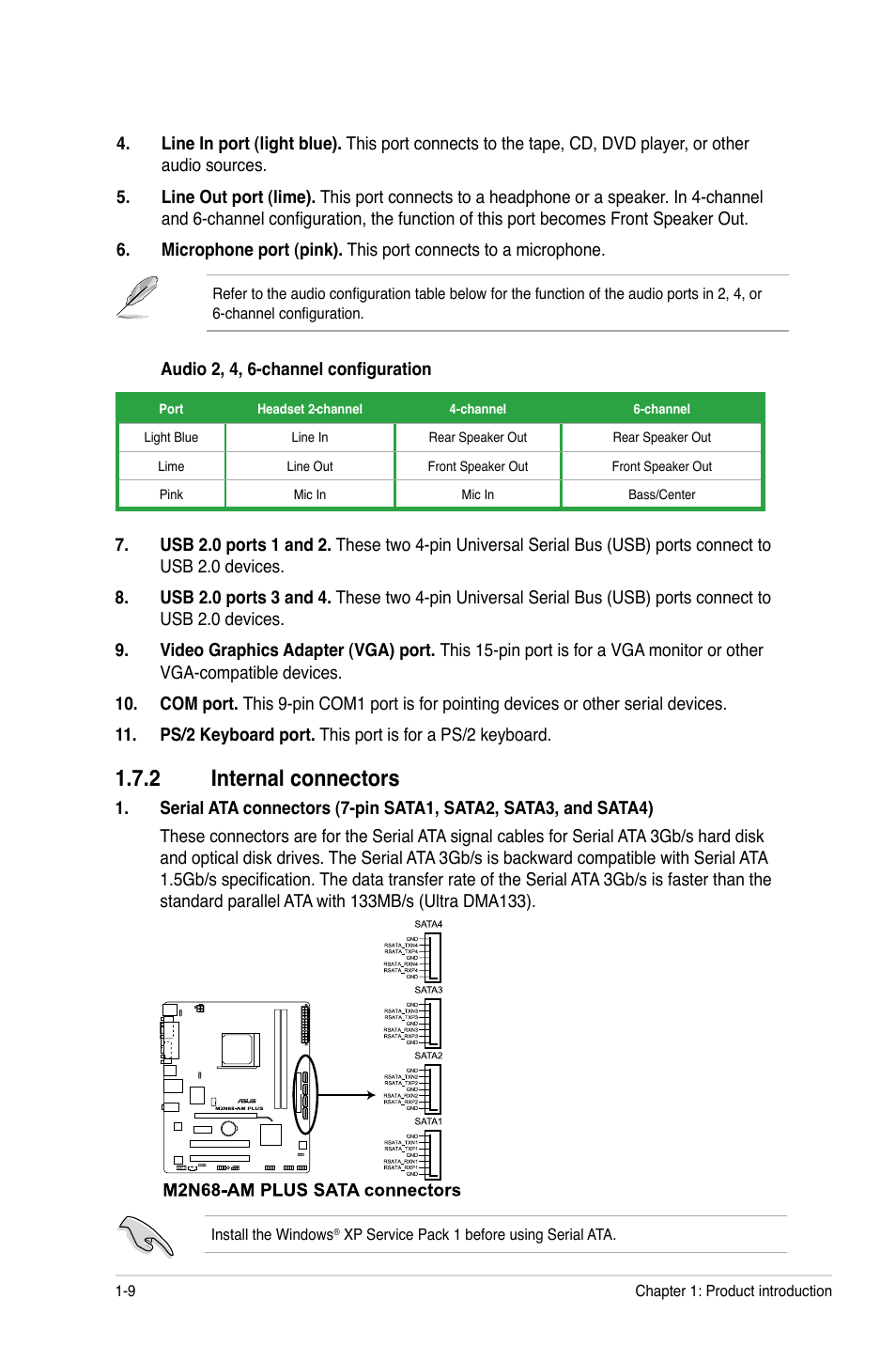 2 internal connectors | Asus M2N68-AM PLUS User Manual | Page 18 / 40