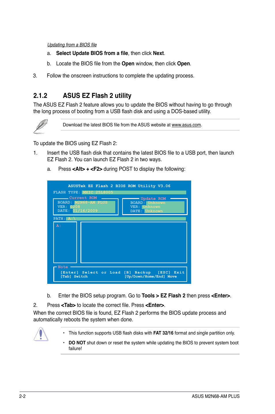 2 asus ez flash 2 utility | Asus M2N68-AM PLUS User Manual | Page 26 / 40