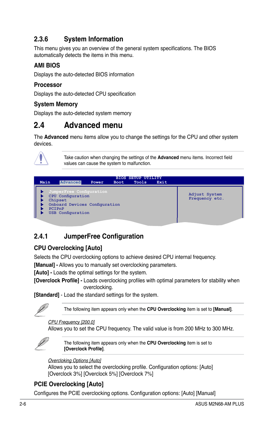 4 advanced menu, 6 system information, 1 jumperfree configuration | Asus M2N68-AM PLUS User Manual | Page 30 / 40