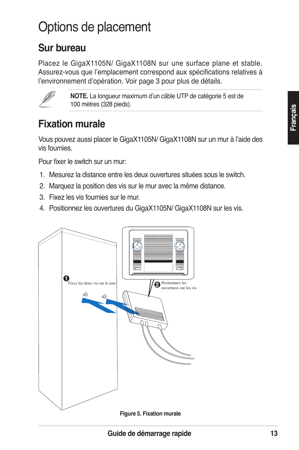 Options de placement, Sur bureau, Fixation murale | Asus GigaX1105N User Manual | Page 14 / 57