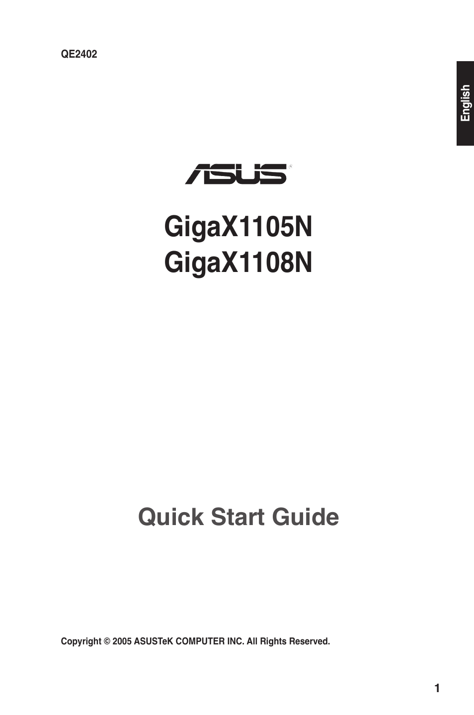 Quick start guide | Asus GigaX1105N User Manual | Page 2 / 57