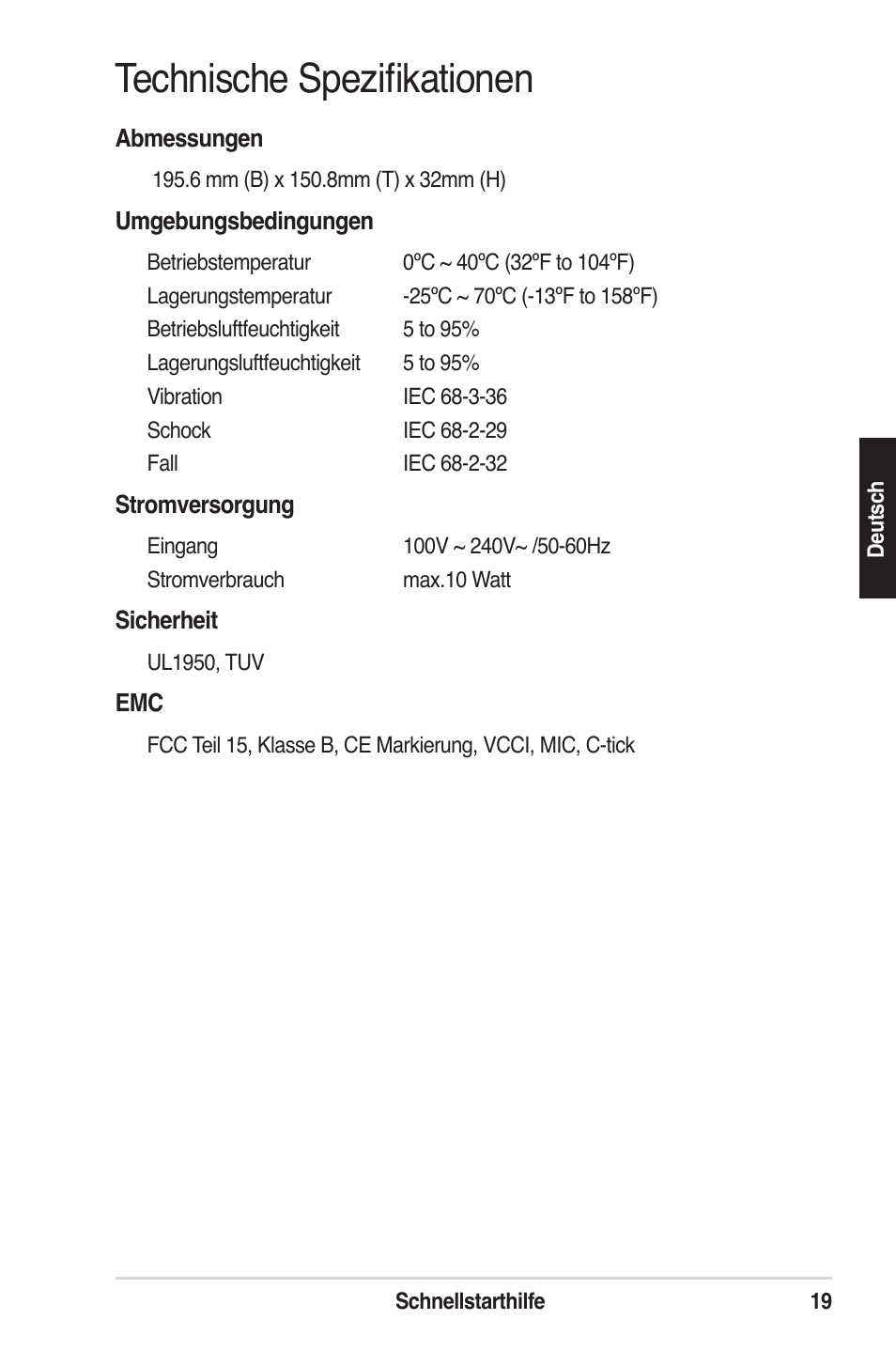 Technische speziﬁkationen | Asus GigaX1105N User Manual | Page 20 / 57