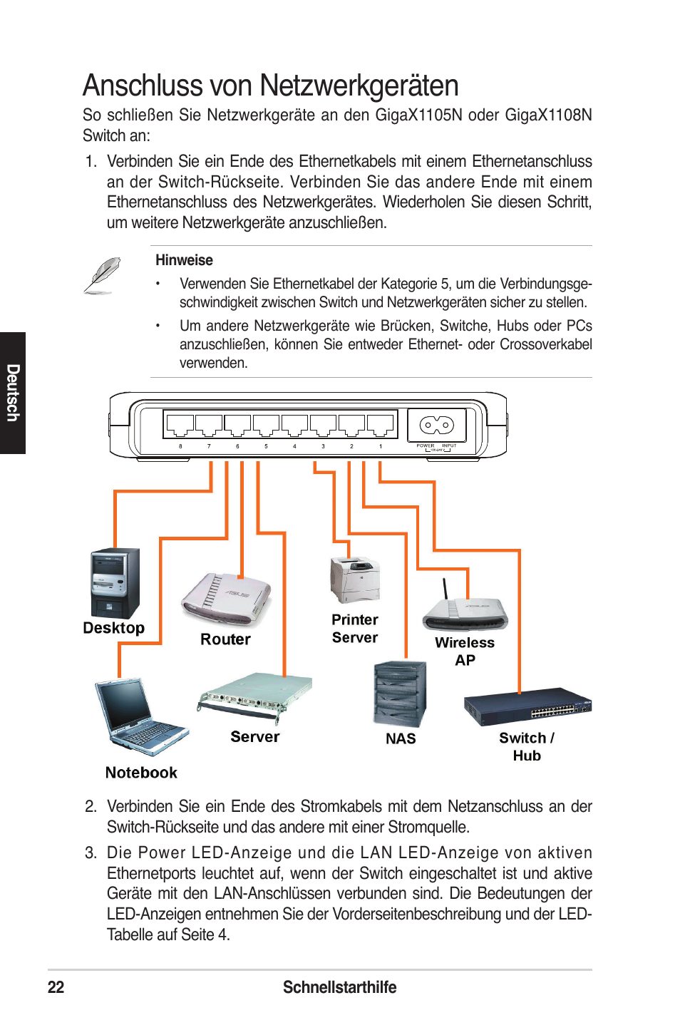 Anschluss von netzwerkgeräten | Asus GigaX1105N User Manual | Page 23 / 57