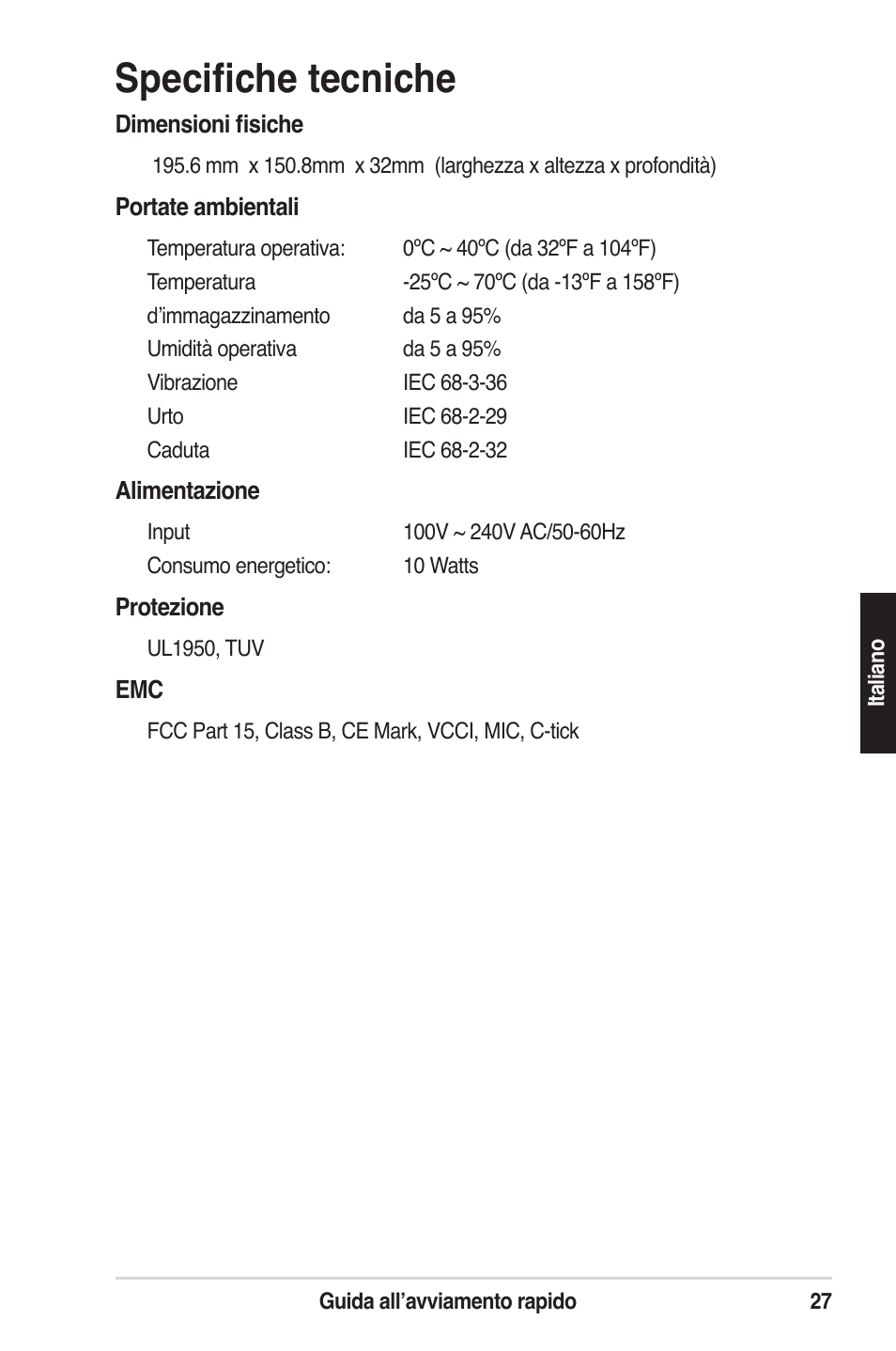 Speciﬁche tecniche | Asus GigaX1105N User Manual | Page 28 / 57