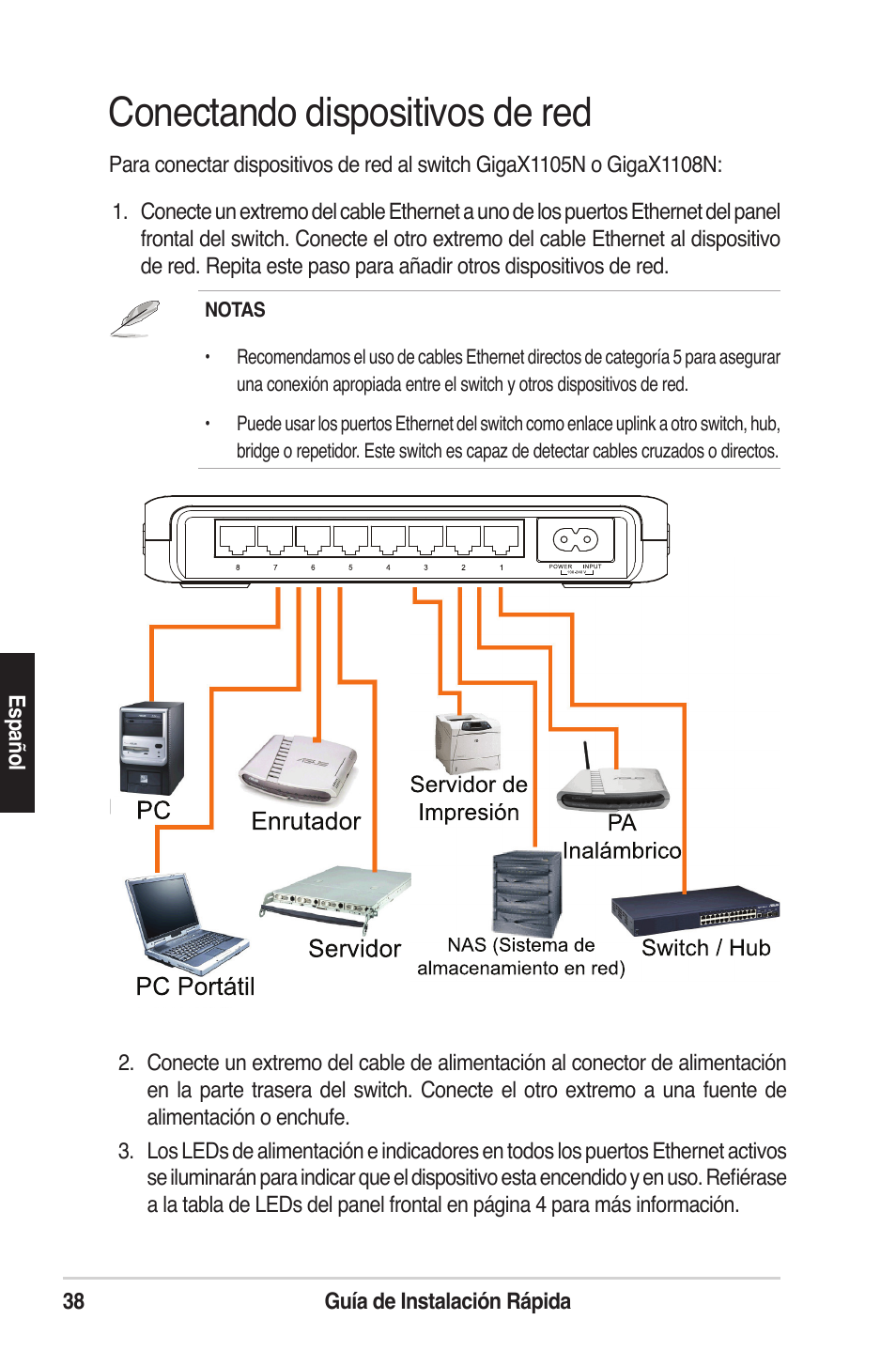 Conectando dispositivos de red | Asus GigaX1105N User Manual | Page 39 / 57