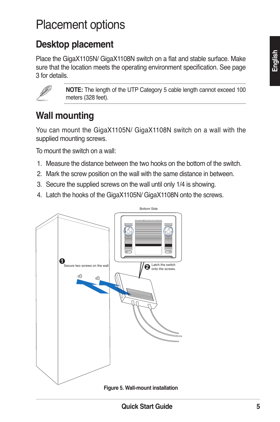 Placement options, Desktop placement, Wall mounting | Asus GigaX1105N User Manual | Page 6 / 57