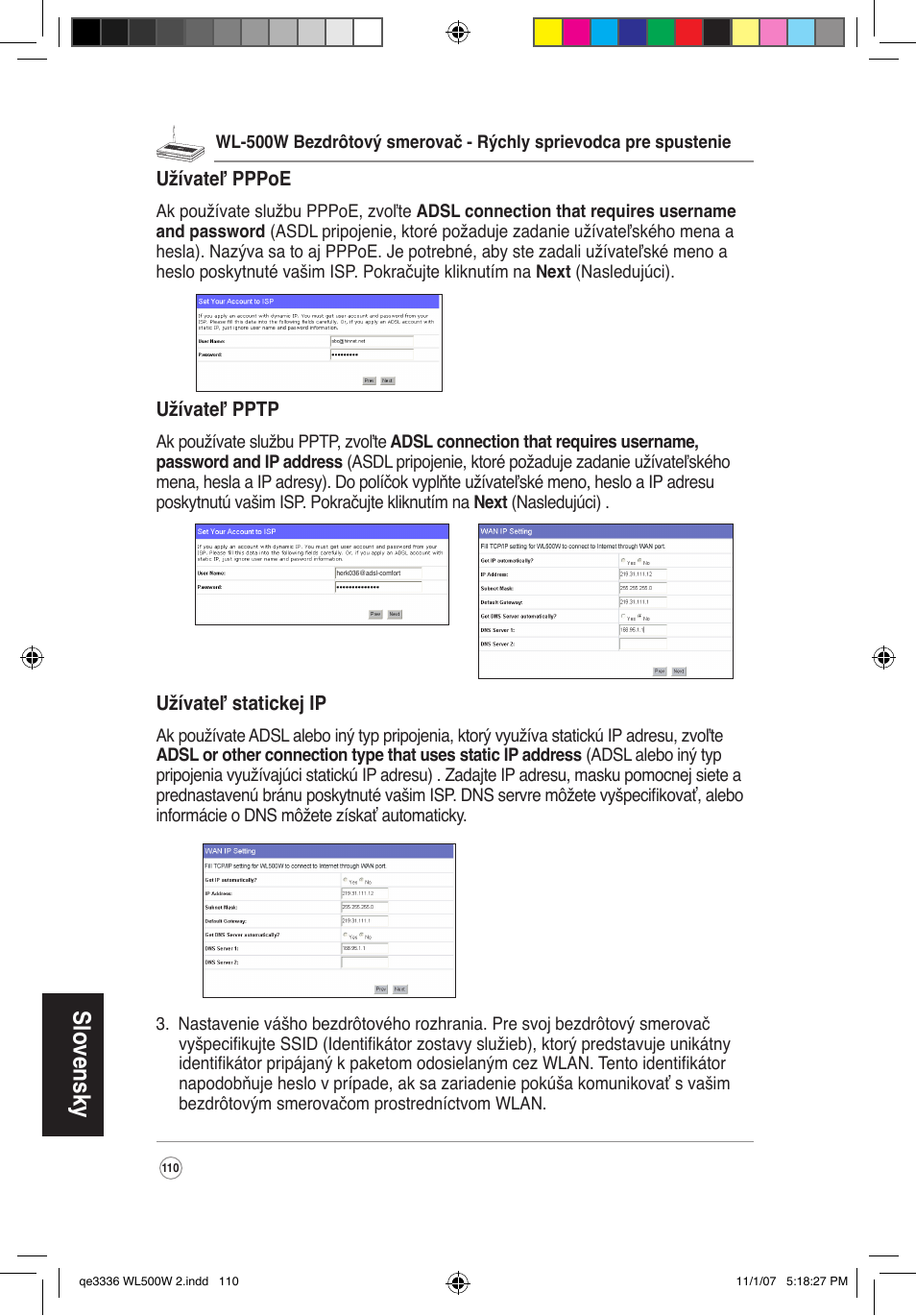 Slovensky | Asus WL-500W User Manual | Page 111 / 137