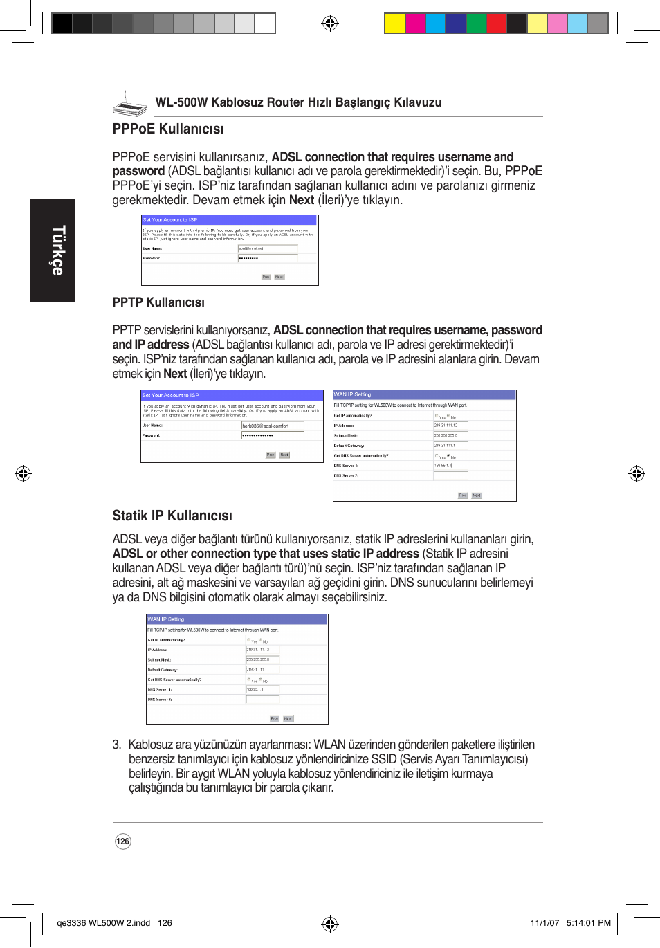 Türkçe | Asus WL-500W User Manual | Page 127 / 137