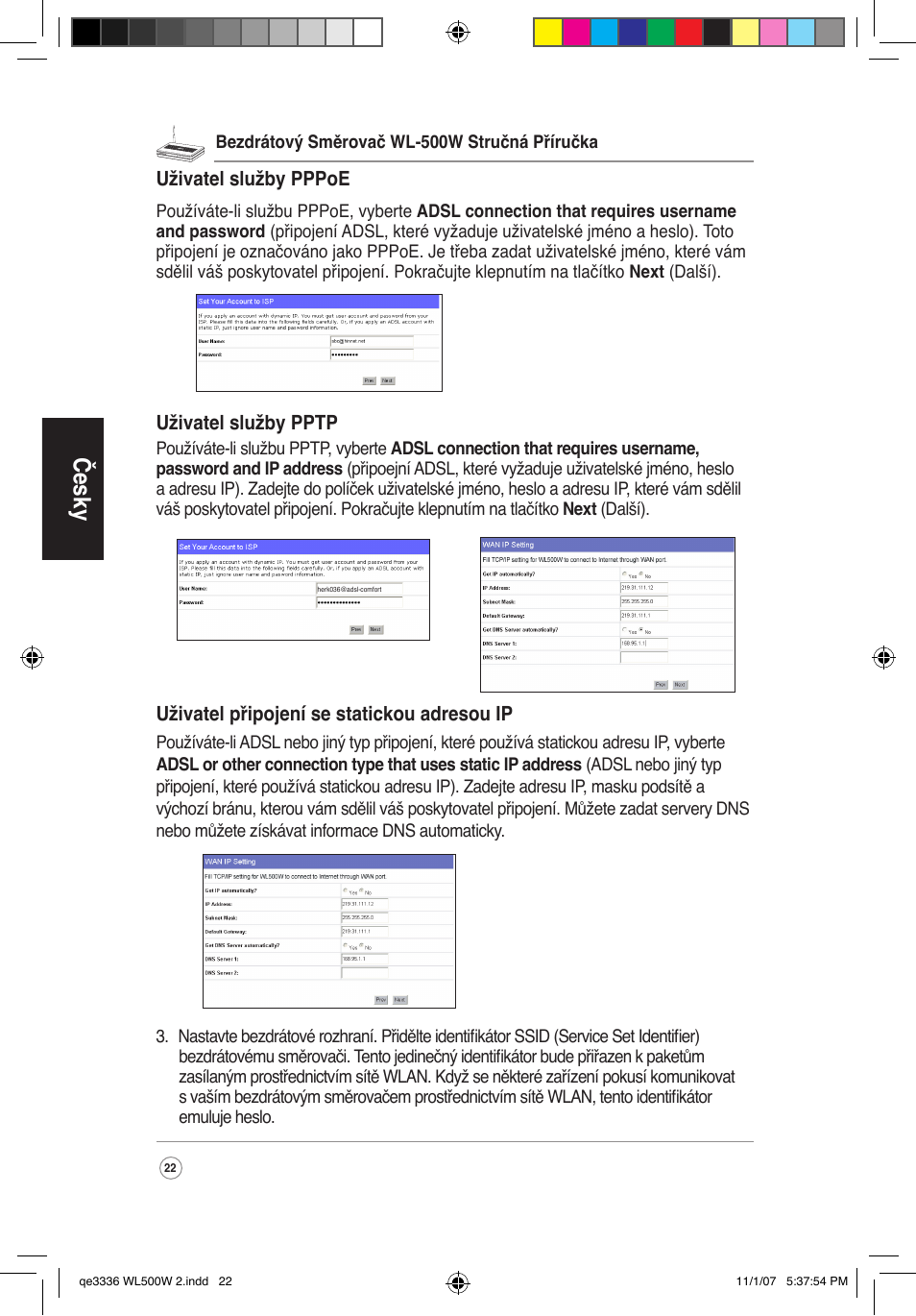 Česky | Asus WL-500W User Manual | Page 23 / 137