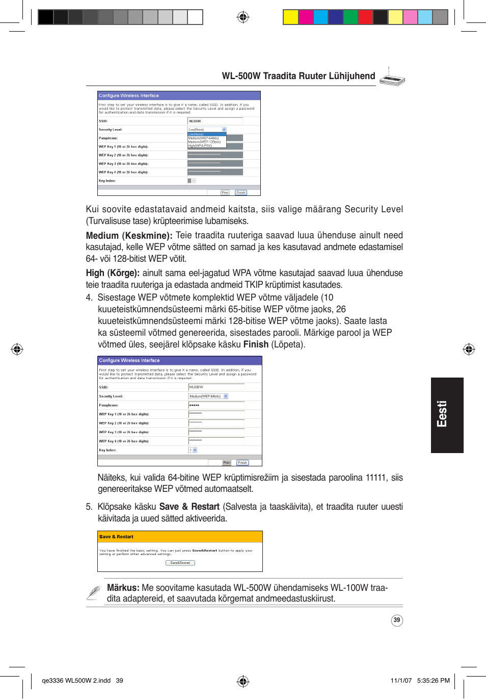 Eesti | Asus WL-500W User Manual | Page 40 / 137