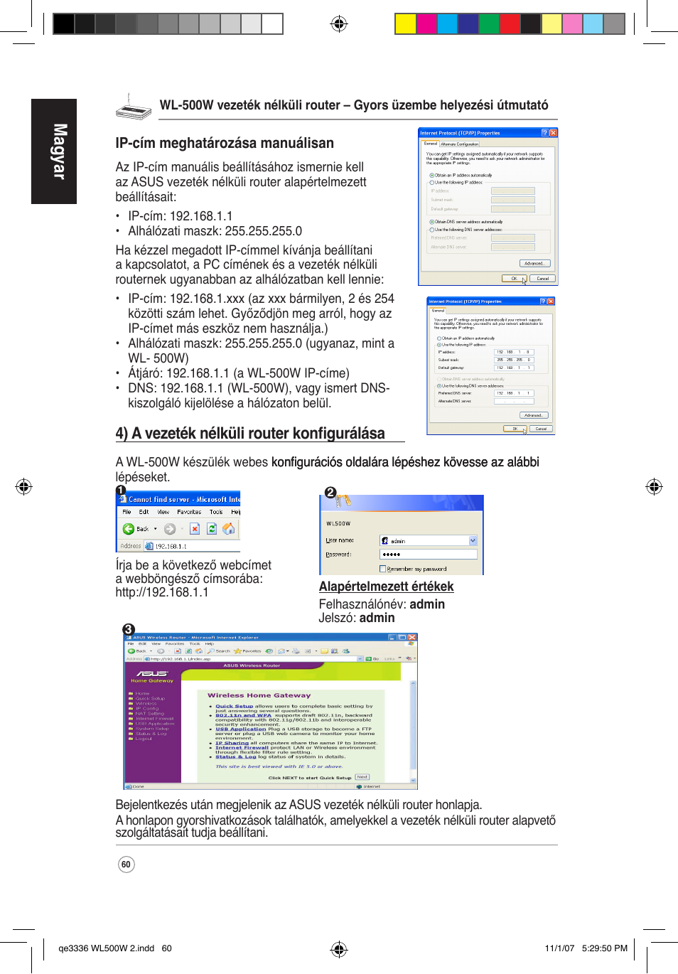 Magyar, 4) a vezeték nélküli router konfigurálása | Asus WL-500W User Manual | Page 61 / 137