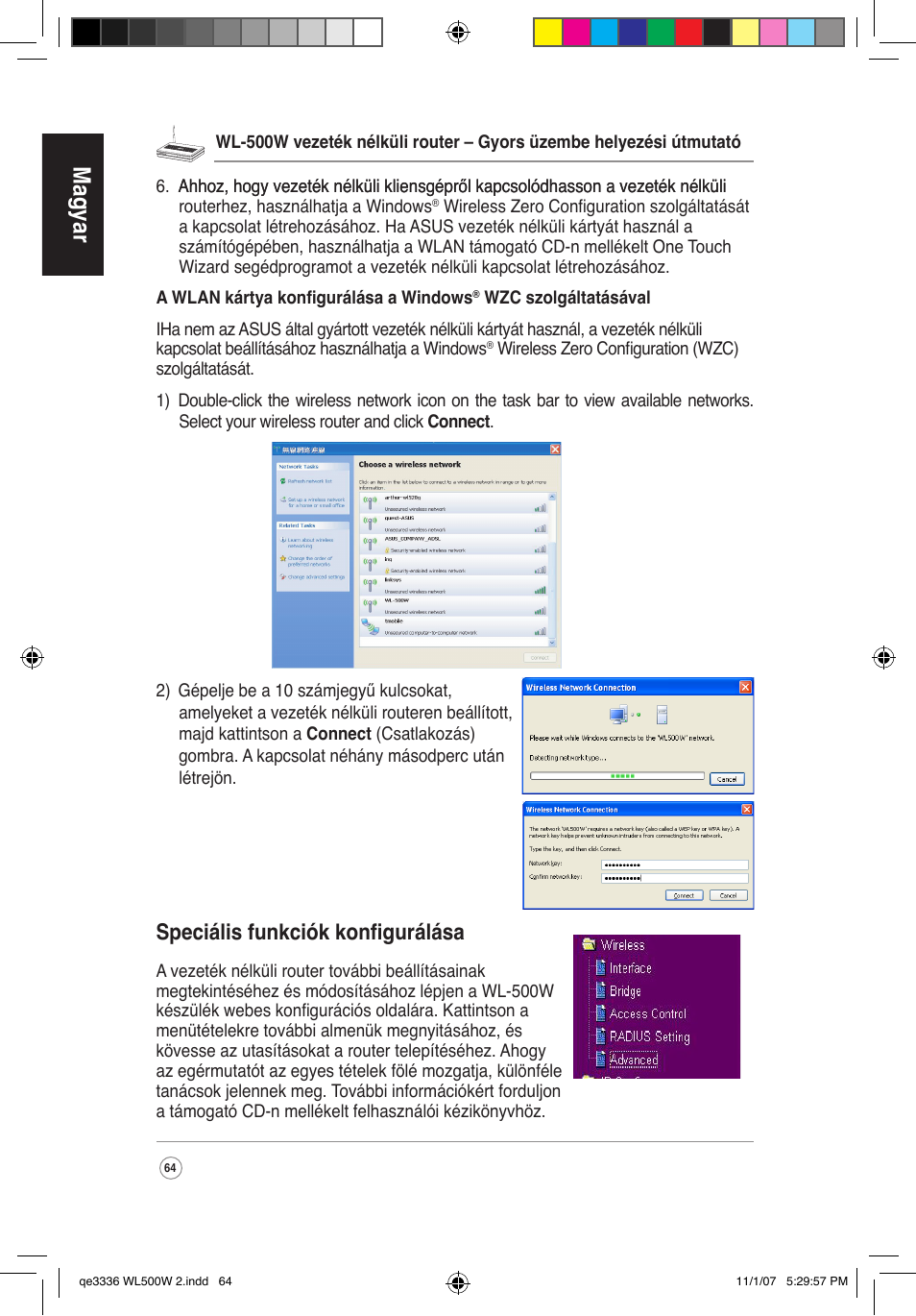 Magyar, Speciális funkciók konfigurálása | Asus WL-500W User Manual | Page 65 / 137