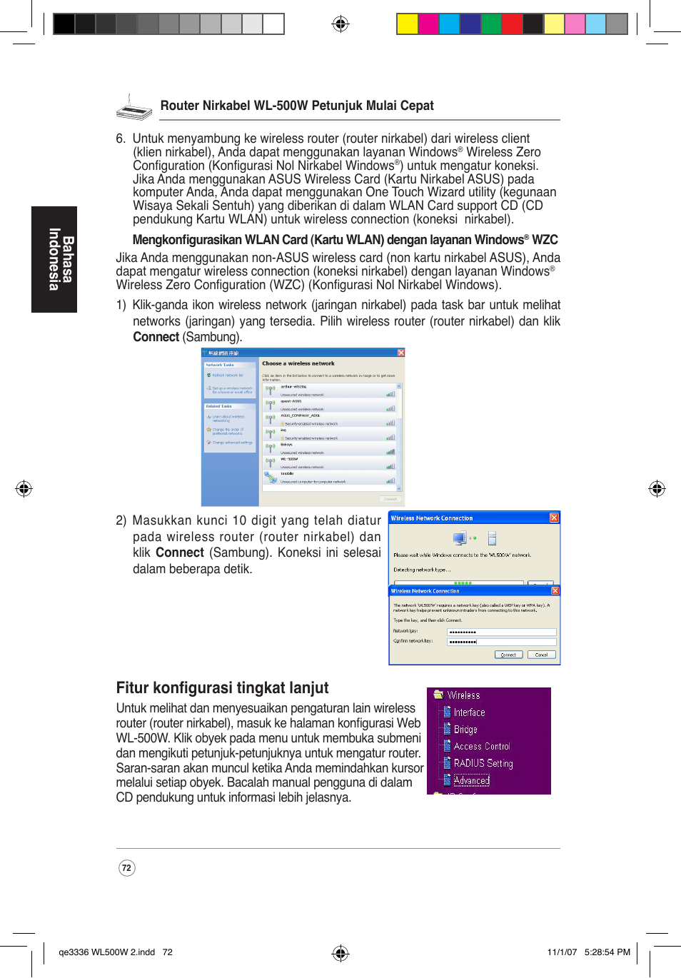 Fitur konfigurasi tingkat lanjut | Asus WL-500W User Manual | Page 73 / 137