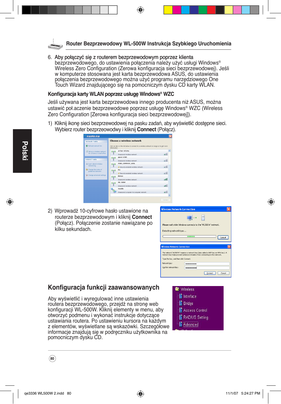 Polski, Konfiguracja funkcji zaawansowanych | Asus WL-500W User Manual | Page 81 / 137