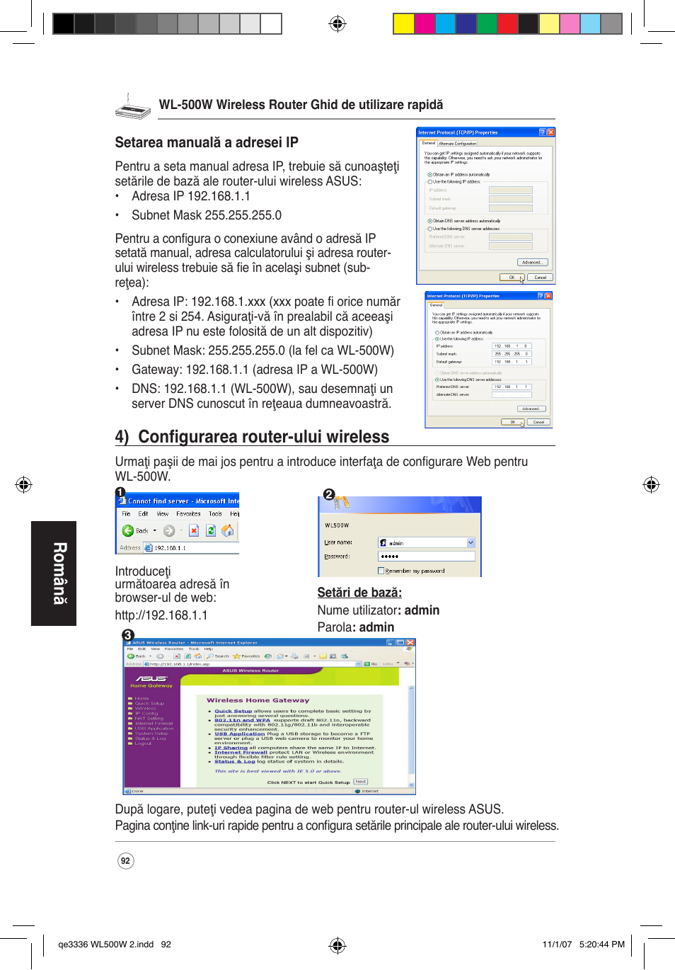 Română, 4) configurarea router-ului wireless | Asus WL-500W User Manual | Page 93 / 137