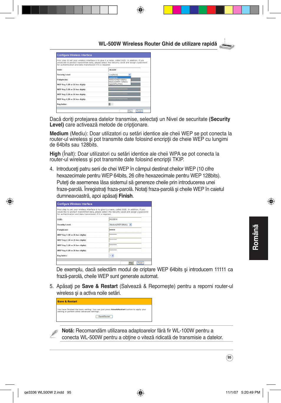 Română | Asus WL-500W User Manual | Page 96 / 137