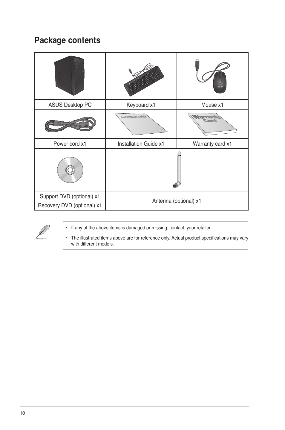 Package contents | Asus CM6830 User Manual | Page 10 / 86