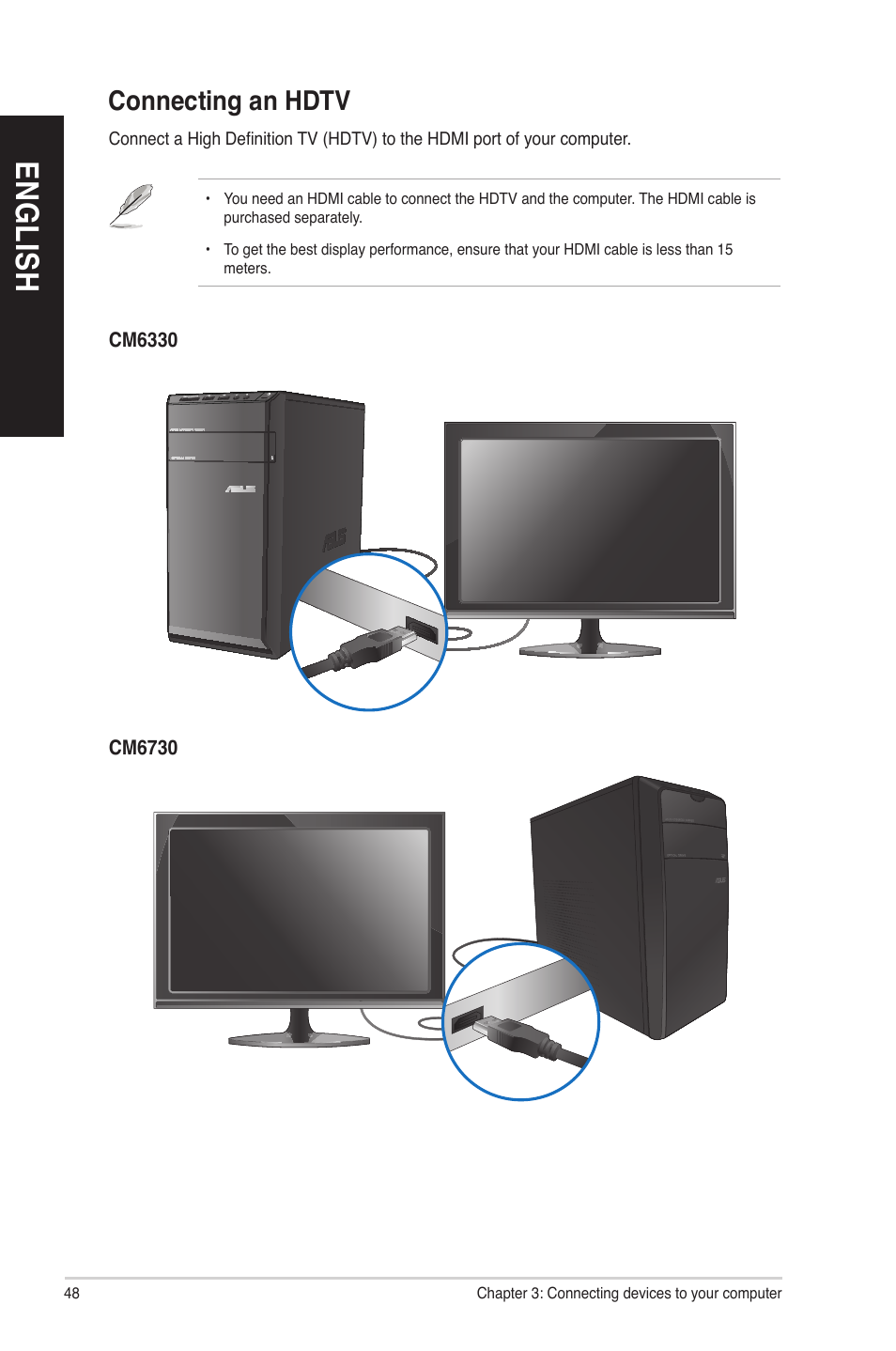 Connecting an hdtv, En gl is h en gl is h en gl is h en gl is h | Asus CM6830 User Manual | Page 48 / 86