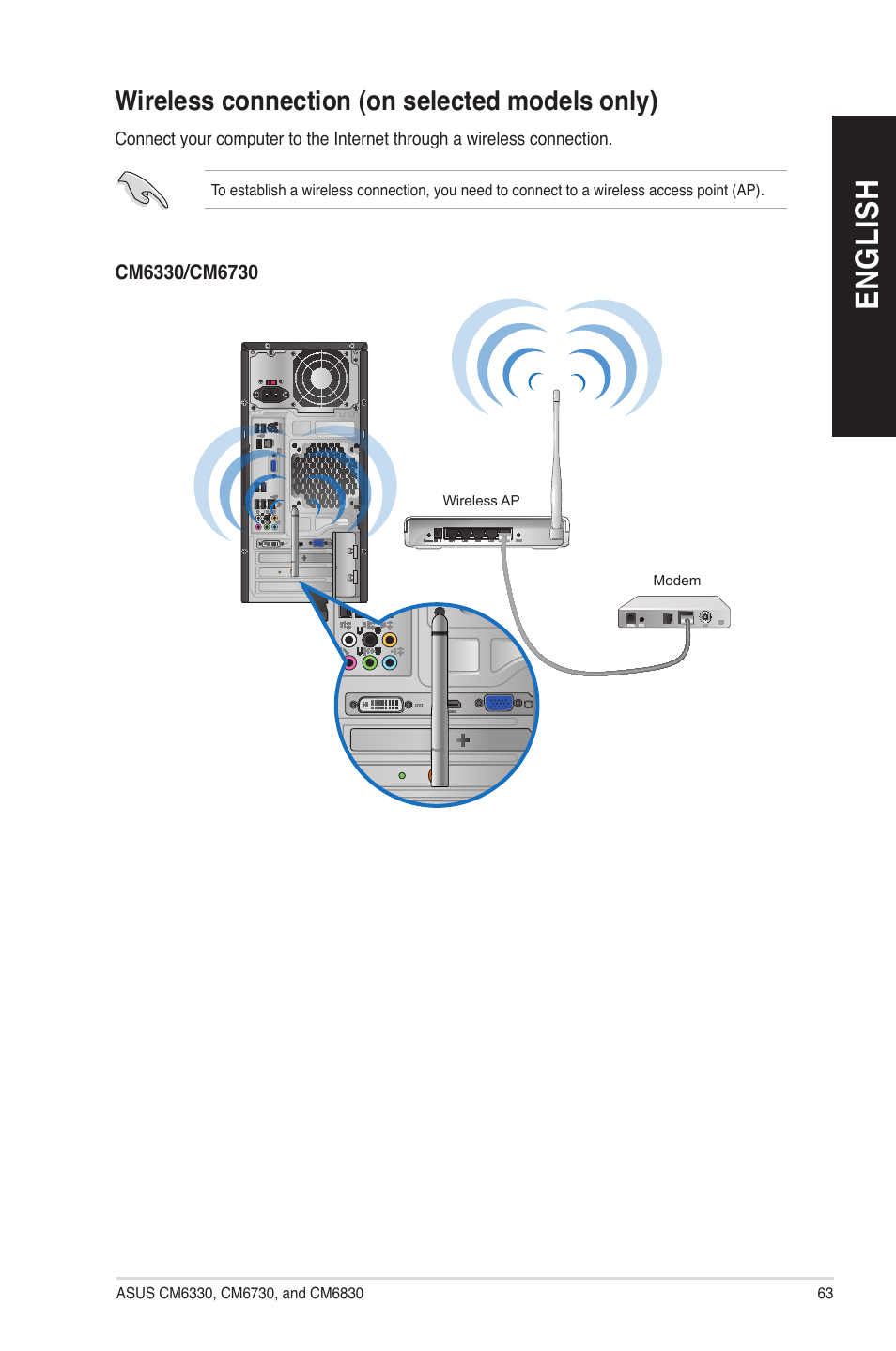 Wireless connection (on selected models only), En gl is h en gl is h | Asus CM6830 User Manual | Page 63 / 86