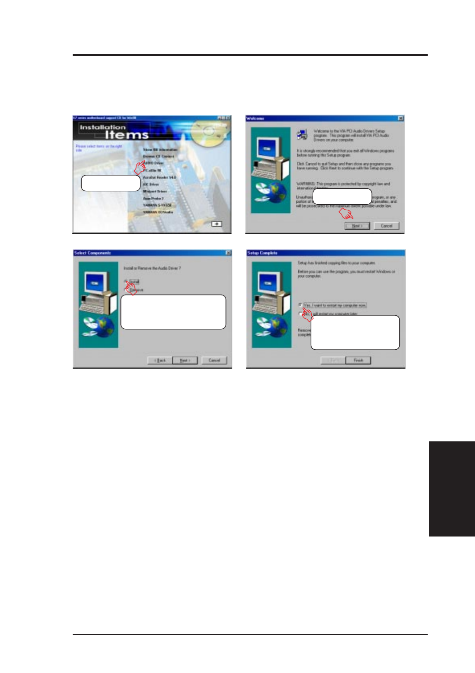 Software setup, 3 audio driver, For windows 95 | Only with onboard audio option) | Asus K7M-RM User Manual | Page 73 / 96