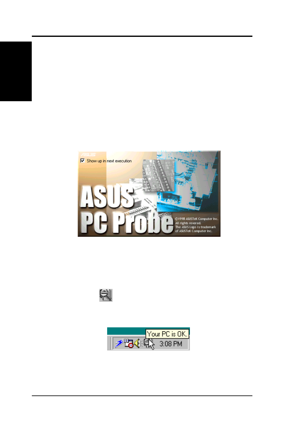 Software reference, 2 asus pc probe, 1 starting asus pc probe | Asus CUSL2-C User Manual | Page 102 / 122