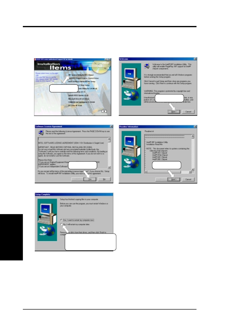 Software setup, 4 inf update utility for intel 815 chipset | Asus CUSL2-C User Manual | Page 82 / 122