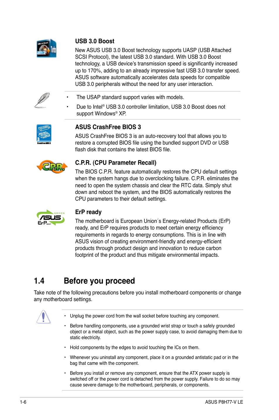 4 before you proceed, Before you proceed -6 | Asus P8H77-V LE User Manual | Page 18 / 80