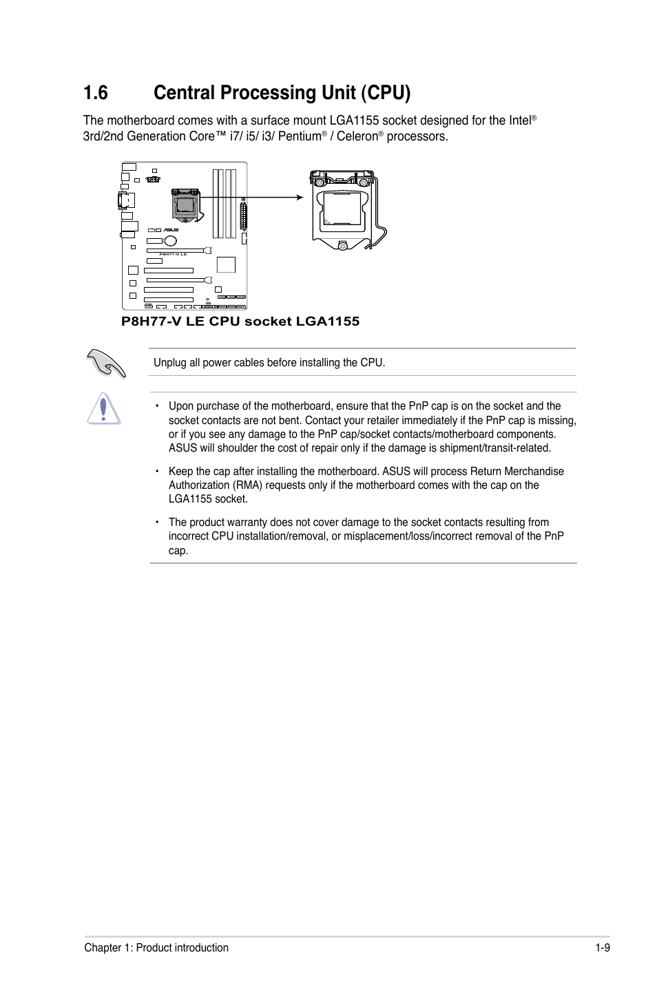 6 central processing unit (cpu), Central processing unit (cpu) -9 | Asus P8H77-V LE User Manual | Page 21 / 80