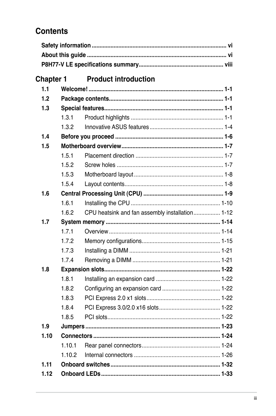 Asus P8H77-V LE User Manual | Page 3 / 80