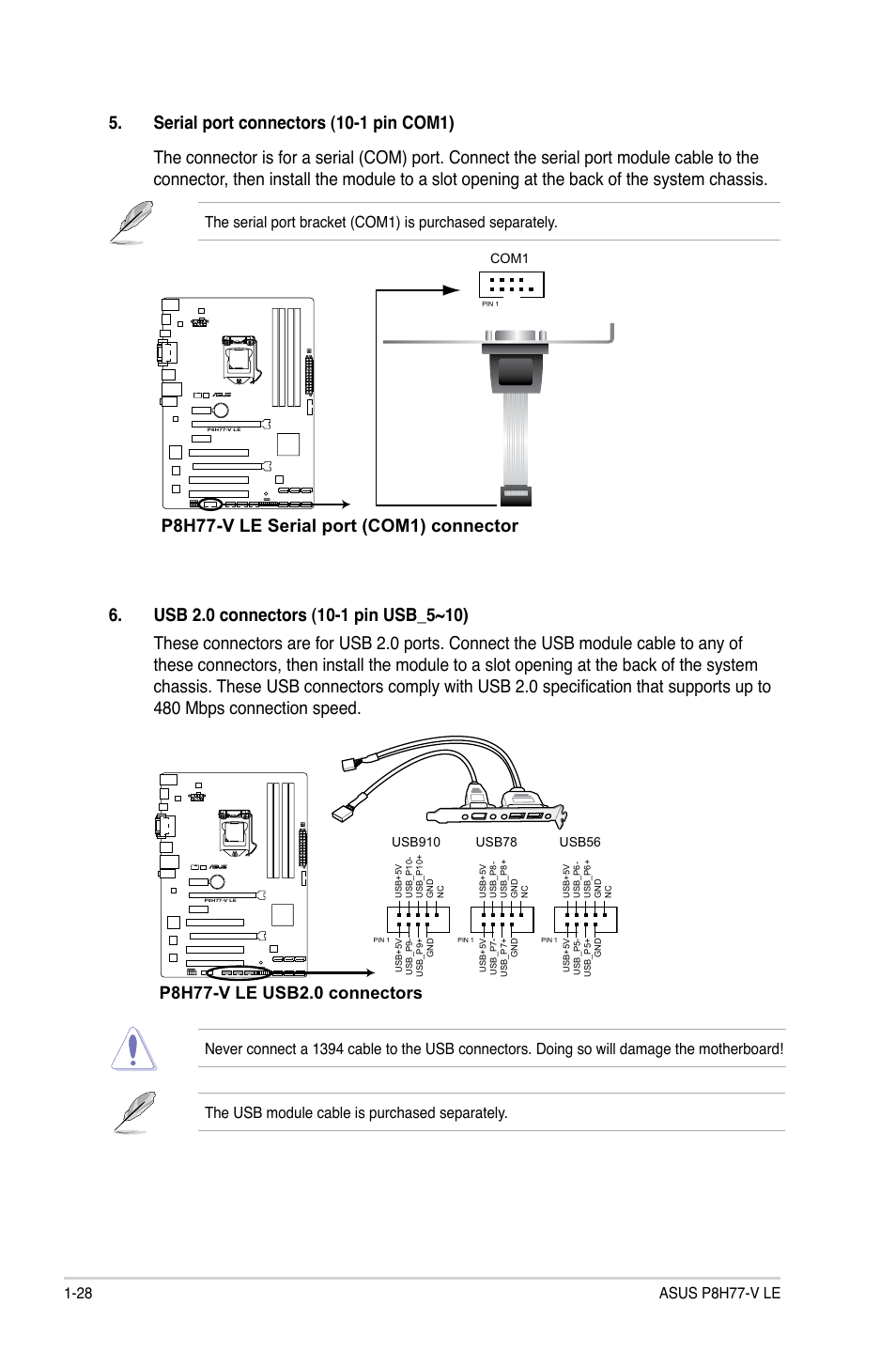 P8h77-v le serial port (com1) connector | Asus P8H77-V LE User Manual | Page 40 / 80