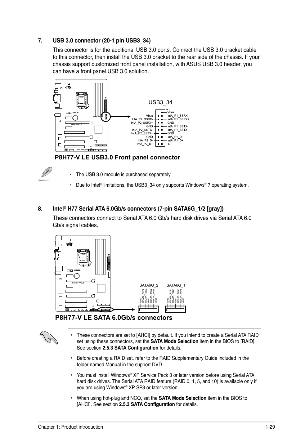 Intel, Usb3_34, 29 chapter 1: product introduction | Limitations, the usb3_34 only supports windows, 7 operating system | Asus P8H77-V LE User Manual | Page 41 / 80