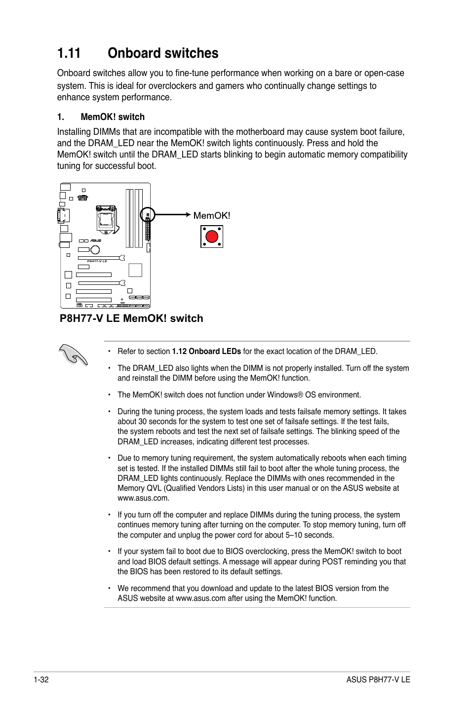 11 onboard switches, 11 onboard switches -32 | Asus P8H77-V LE User Manual | Page 44 / 80