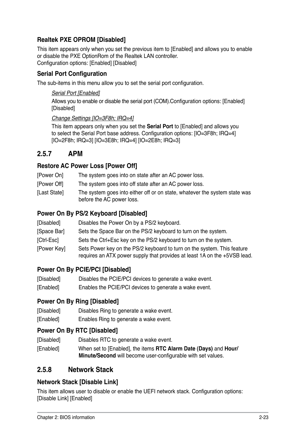 7 apm, 8 network stack, Apm -23 | Network stack -23 | Asus P8H77-V LE User Manual | Page 69 / 80