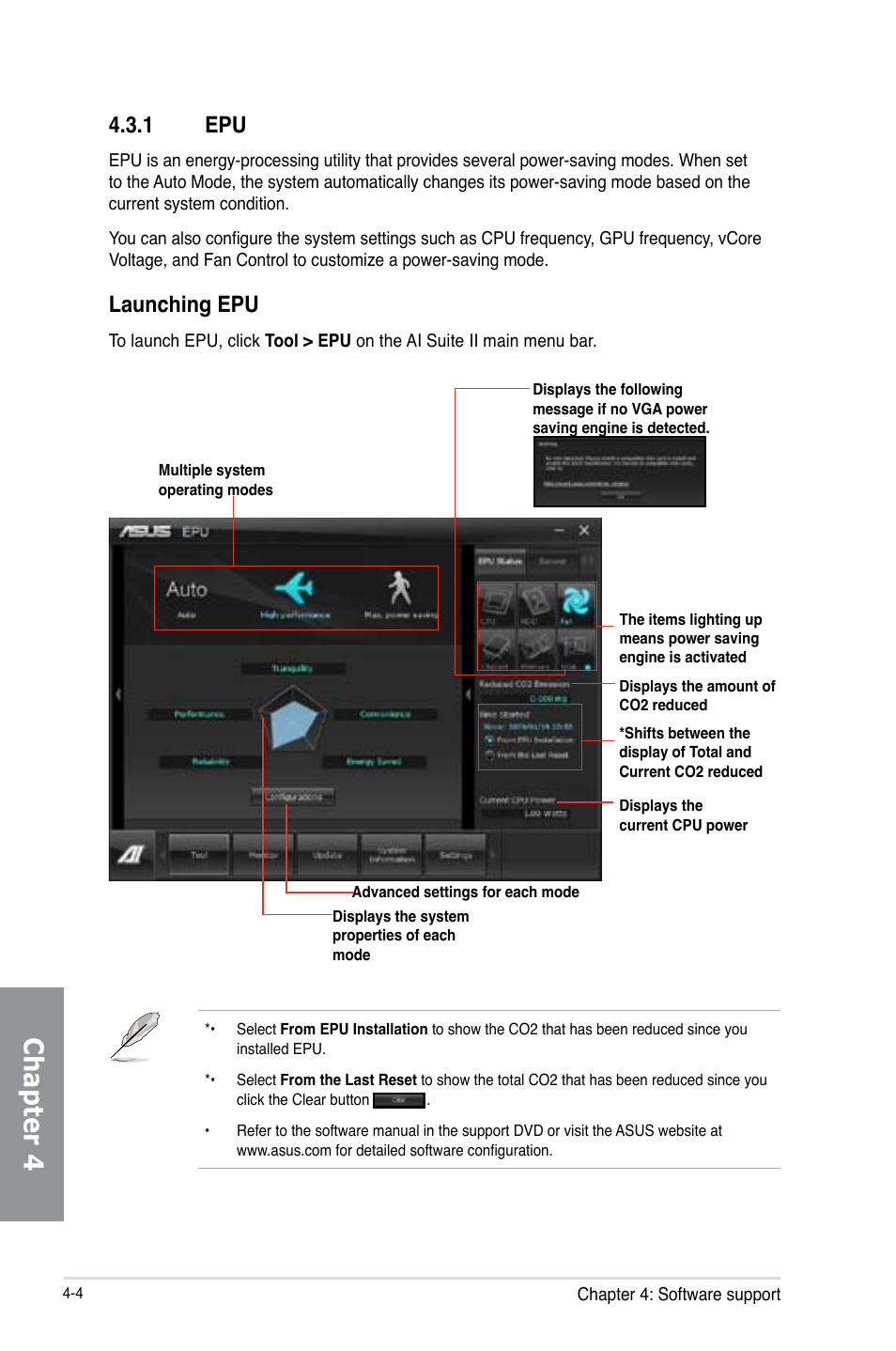 Chapter 4, 1 epu, Launching epu | Asus P8C WS User Manual | Page 108 / 140