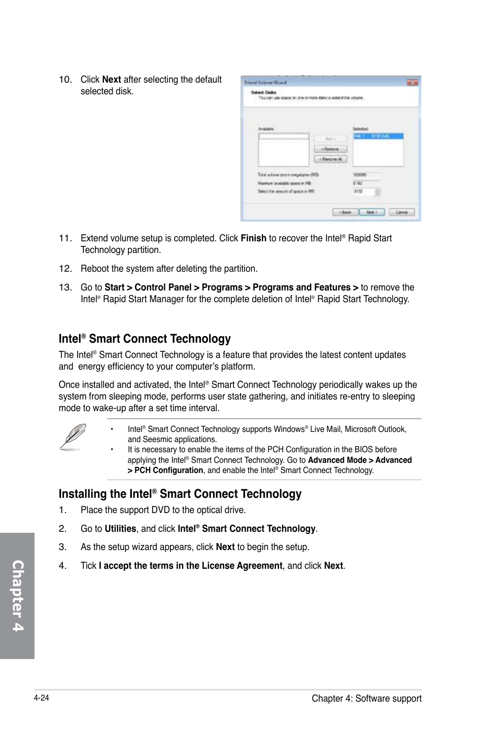 Chapter 4, Intel, Smart connect technology | Installing the intel | Asus P8C WS User Manual | Page 128 / 140